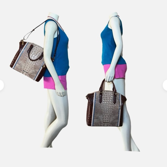 NEW Brahmin Large Duxbury Blue Tan and Brown Crocodile Embossed Satchel - Picture 7 of 7